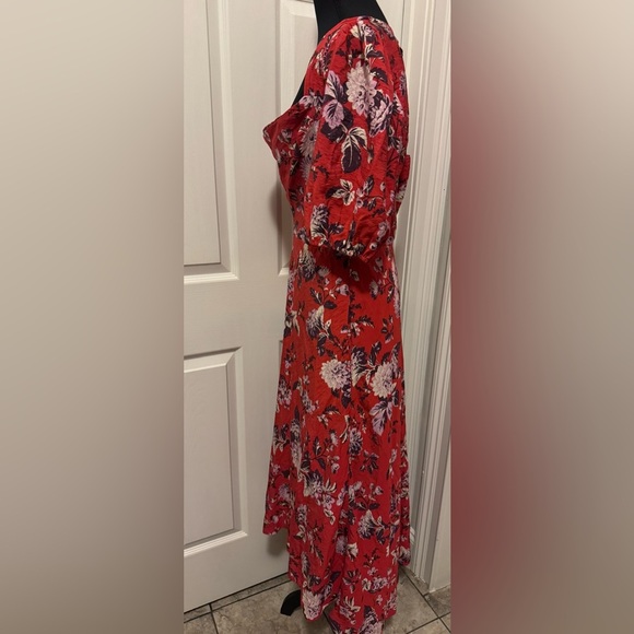 Maeve by Anthropologie Red Cowl Neck Sundress with Puff Sleeves - Picture 4 of 12